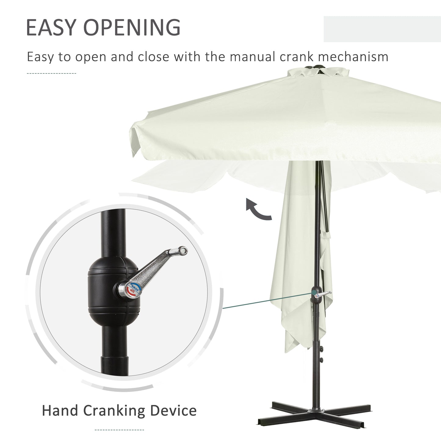 2.3m Half Round Parasol Garden Sun Umbrella Metal w/ Crank Off-White