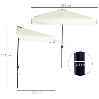 2.3m Half Round Parasol Garden Sun Umbrella Metal w/ Crank Off-White
