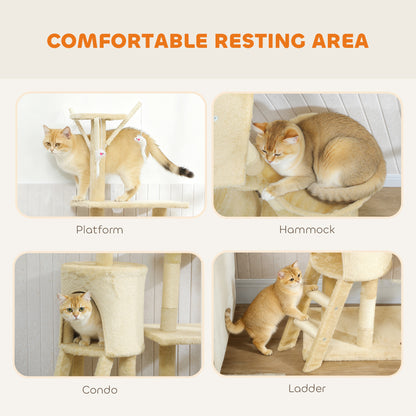 Cat Tree for Indoor Cats, 134cm Scratching Post Climbing Tower, Beige