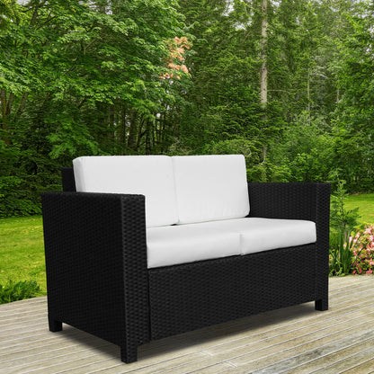Rattan Wicker 2-seat Loveseat Padded Garden Furniture Black