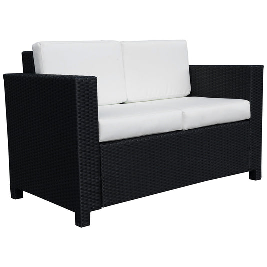 Rattan Wicker 2-seat Loveseat Padded Garden Furniture Black