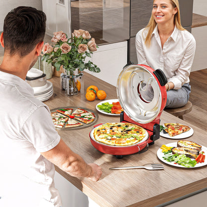 1200W Pizza Oven, Pizza Maker, 5-Min Crisp, Dual Knob Control, Red