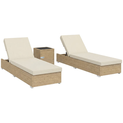 Rattan Sun Loungers Set of 2 with Side Table, Beige