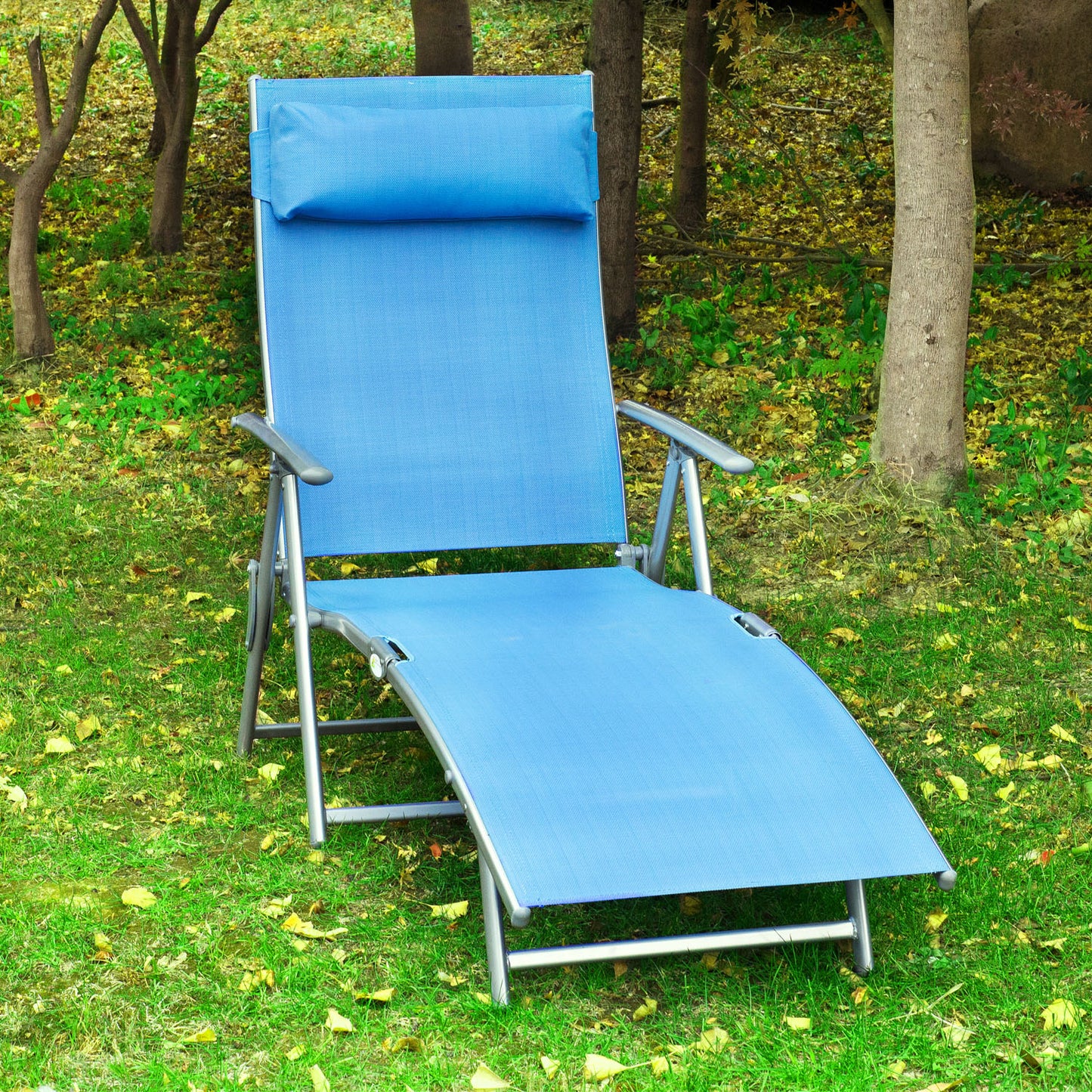 Sun Lounger Recliner Foldable 7 Levels Texteline Blue