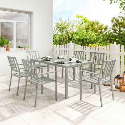 7 Pieces Garden Furniture Set with Stackable Chairs, Light Grey