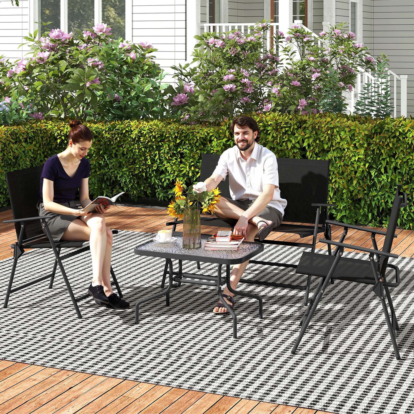 Patio Furniture Set, Garden Set w/ Table, Foldable Chairs, a Loveseat