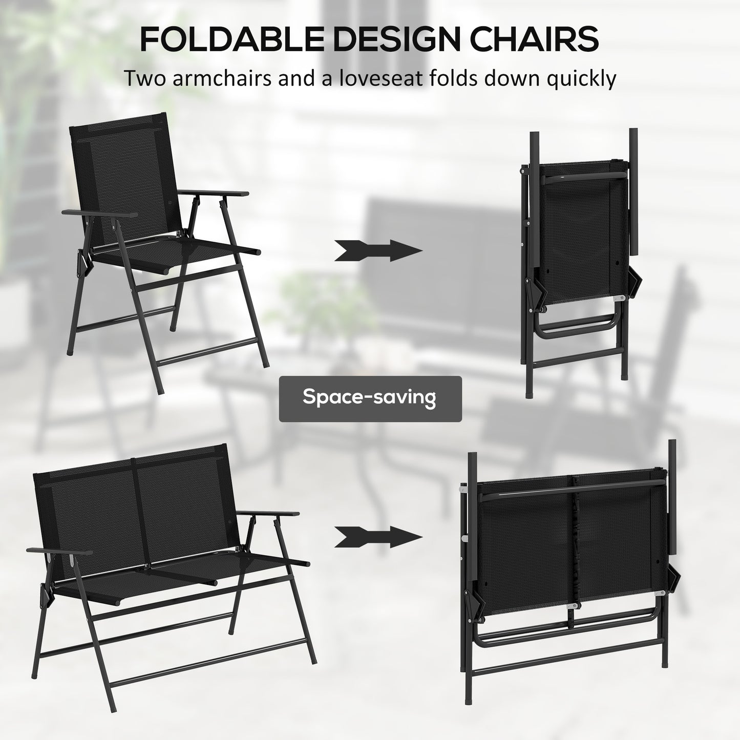 Patio Furniture Set, Garden Set w/ Table, Foldable Chairs, a Loveseat