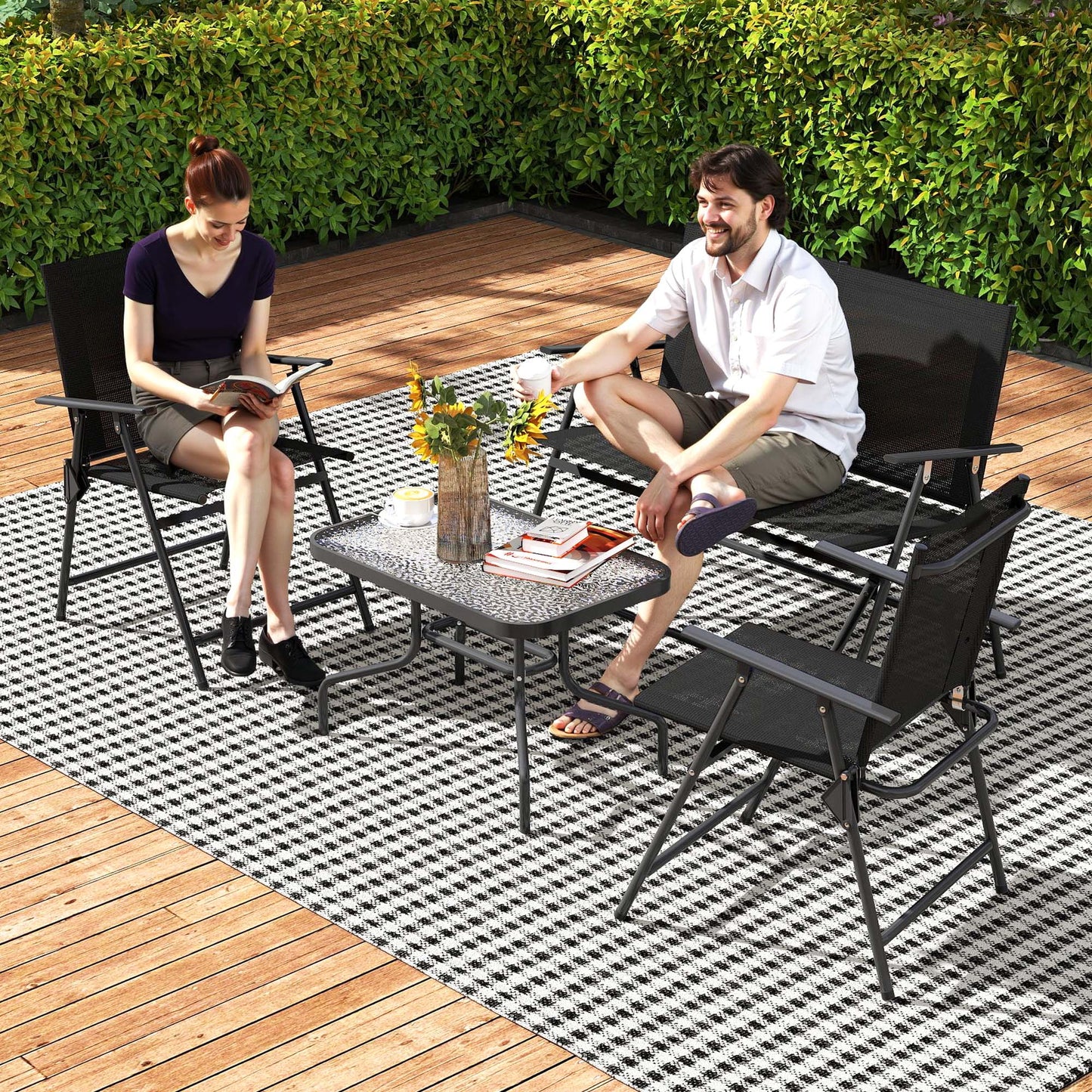 Patio Furniture Set, Garden Set w/ Table, Foldable Chairs, a Loveseat