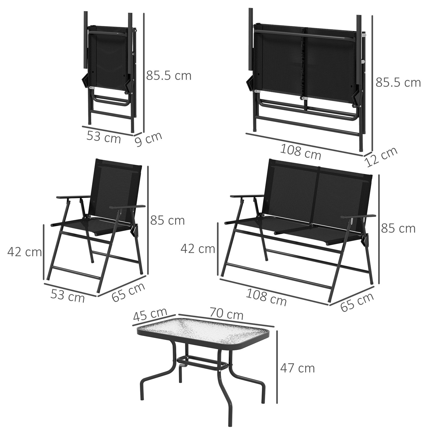 Patio Furniture Set, Garden Set w/ Table, Foldable Chairs, a Loveseat