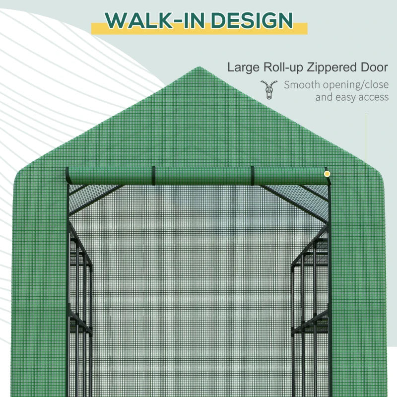 Walk-in Greenhouse with 4 Tier 24 Shelves, Portable Grow House with Roll-up Door, 244 x 180 x 210cm, Green