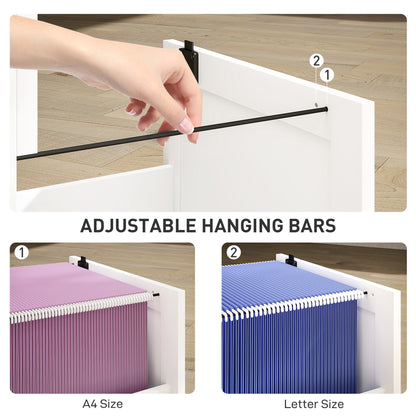2 Drawer File Cabinet with Lock and Adjustable Hanging Bars, White
