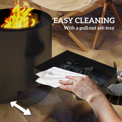 Outdoor Round Fire Pit with Ash Tray and Fire Poker, Black