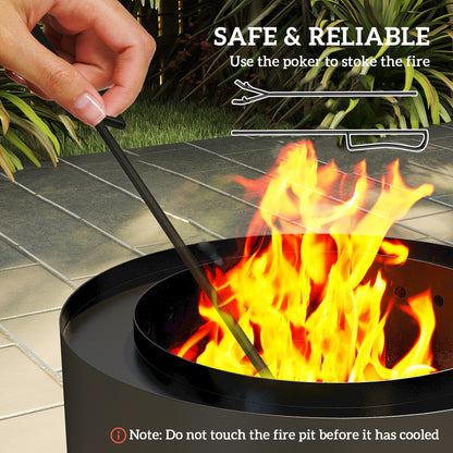 Outdoor Round Fire Pit with Ash Tray and Fire Poker, Black