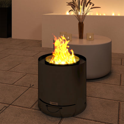 Outdoor Round Fire Pit with Ash Tray and Fire Poker, Black