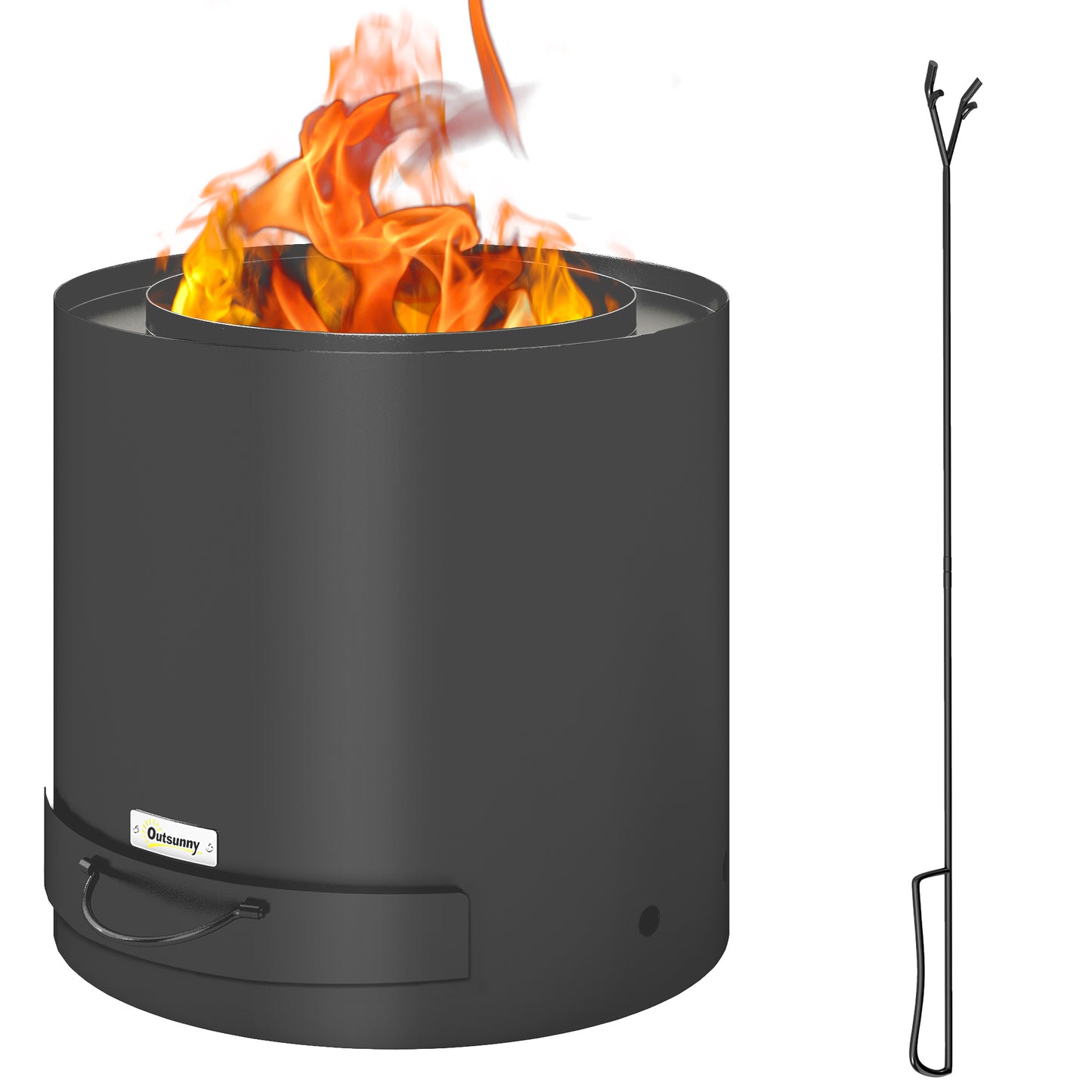 Outdoor Round Fire Pit with Ash Tray and Fire Poker, Black