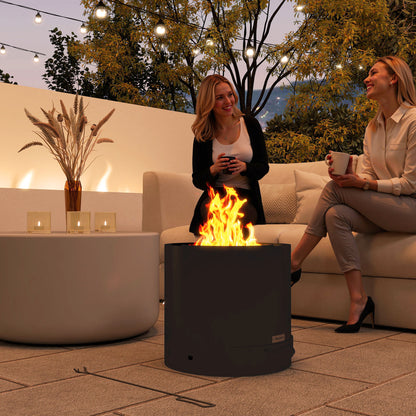 Outdoor Round Fire Pit with Ash Tray and Fire Poker, Black