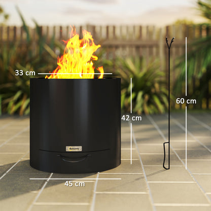 Outdoor Round Fire Pit with Ash Tray and Fire Poker, Black