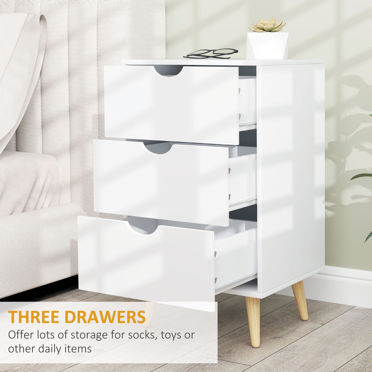 Chest of Drawers, 3 Drawer Unit Storage Chest Bedroom, Cream White