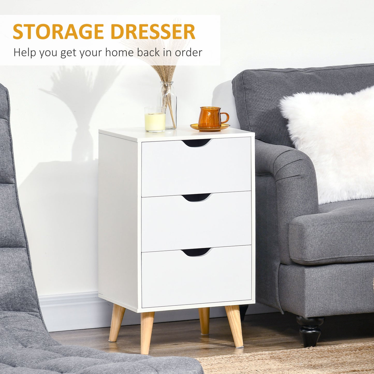 Chest of Drawers, 3 Drawer Unit Storage Chest Bedroom, Cream White