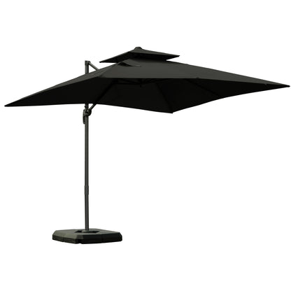 3 x 3(m) Garden Cantilever Roma Parasol with Crank and Tilt, Square Overhanging Patio Umbrella with 360√Ç¬∞ Rotation, Sun Shade Canopy with Base