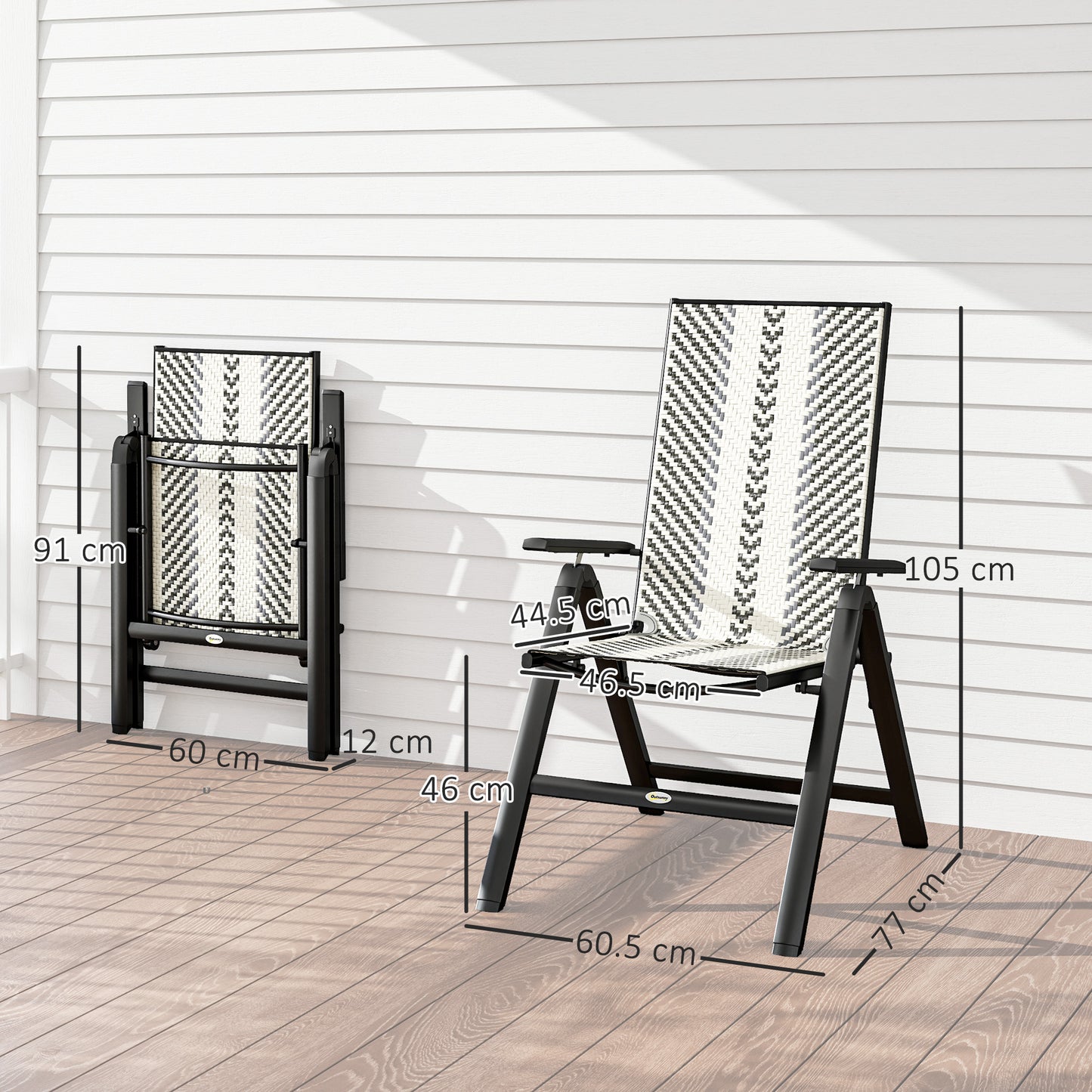 2PCs Rattan Folding Chair w/ 5-Position Adjustable Backrest, Grey