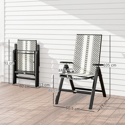 2PCs Rattan Folding Chair w/ 5-Position Adjustable Backrest, Grey
