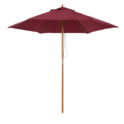 2.5m Wooden Garden Parasol Umbrella-Red Wine