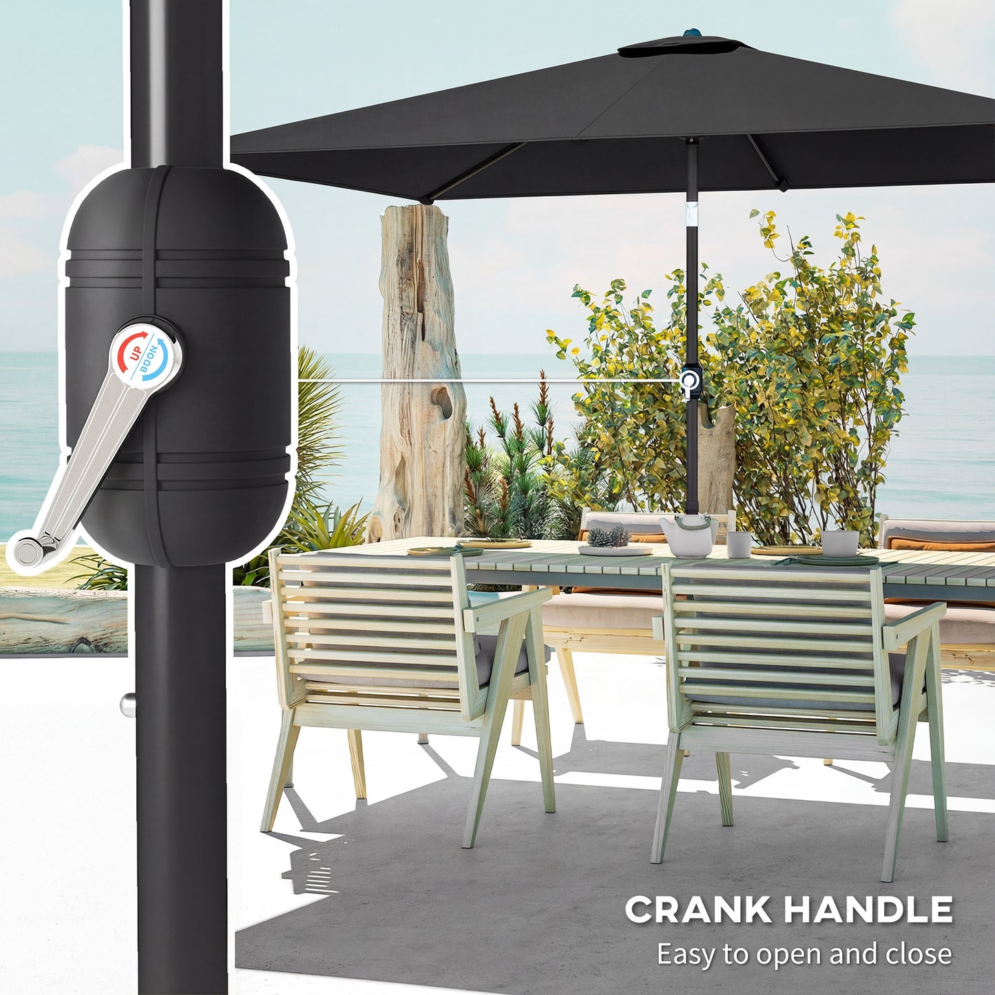 Garden Parasol, Outdoor Umbrella with Tilt Function, Black