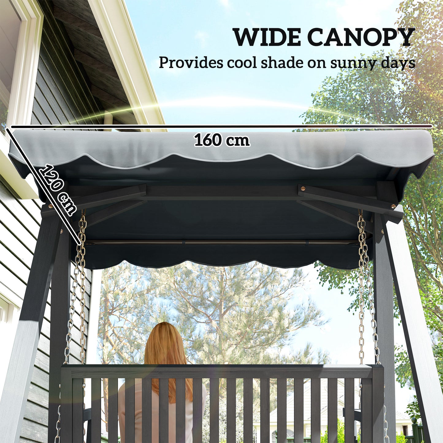 2 Seater Garden Swing Seat with Canopy, Outdoor Hammock Bench, Grey
