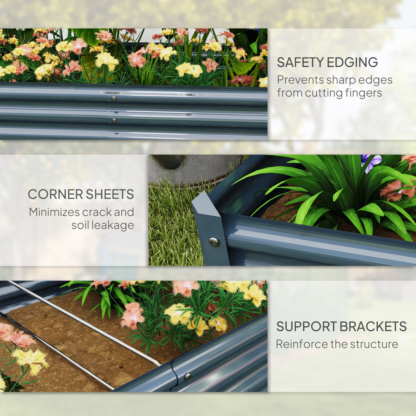 Galvanised Raised Garden Bed, 180x90x30cm Raised Bed, Silver