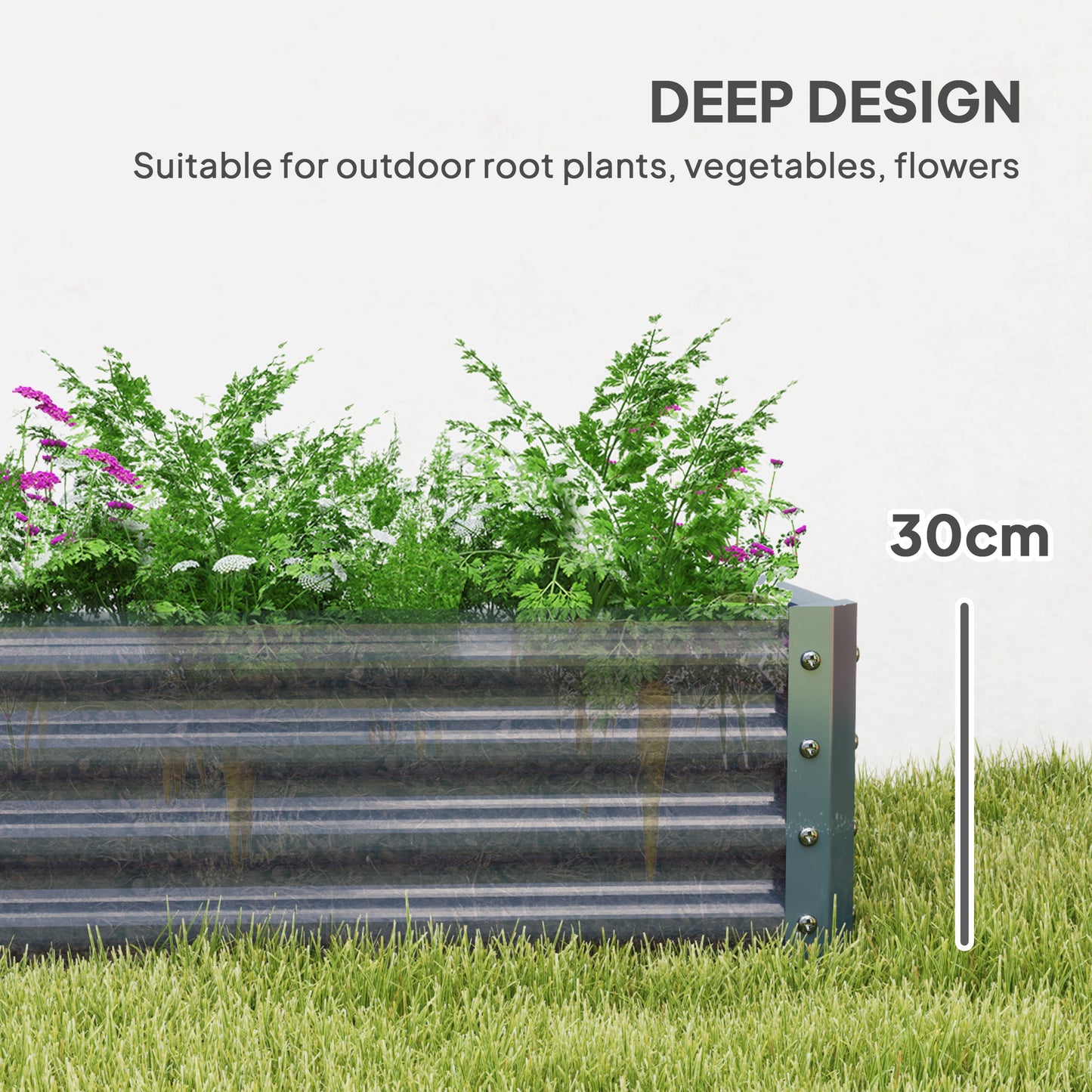 Galvanised Raised Garden Bed, 180x90x30cm Raised Bed, Silver