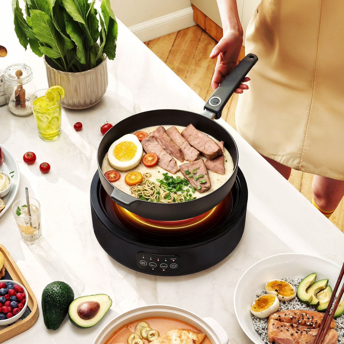 Electric Ceramic Hob with Grill Plate with 4 Heat Levels for All Type