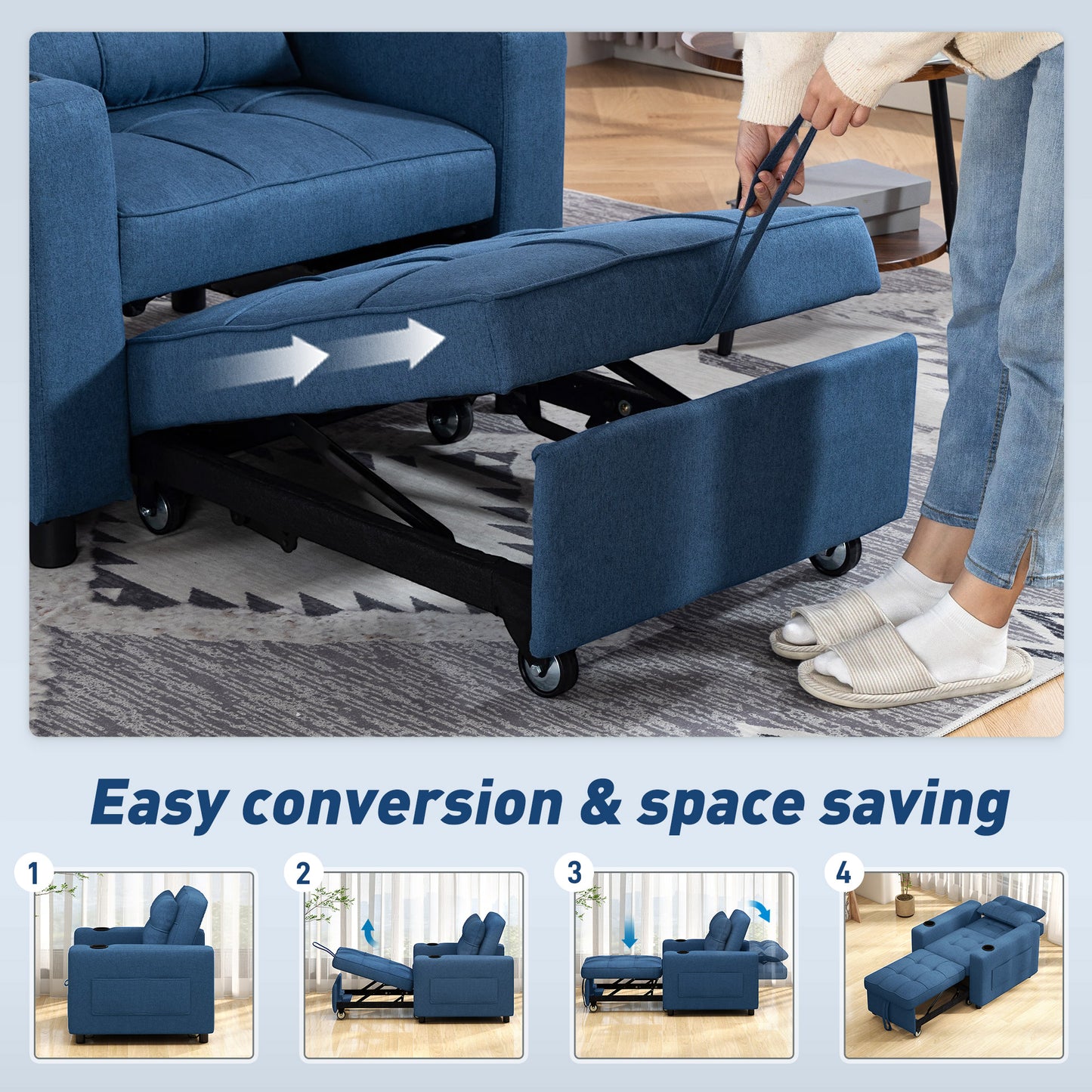 3-in-1 Sofa Bed, Convertible Sleeper Chair with Adjustable Backrest