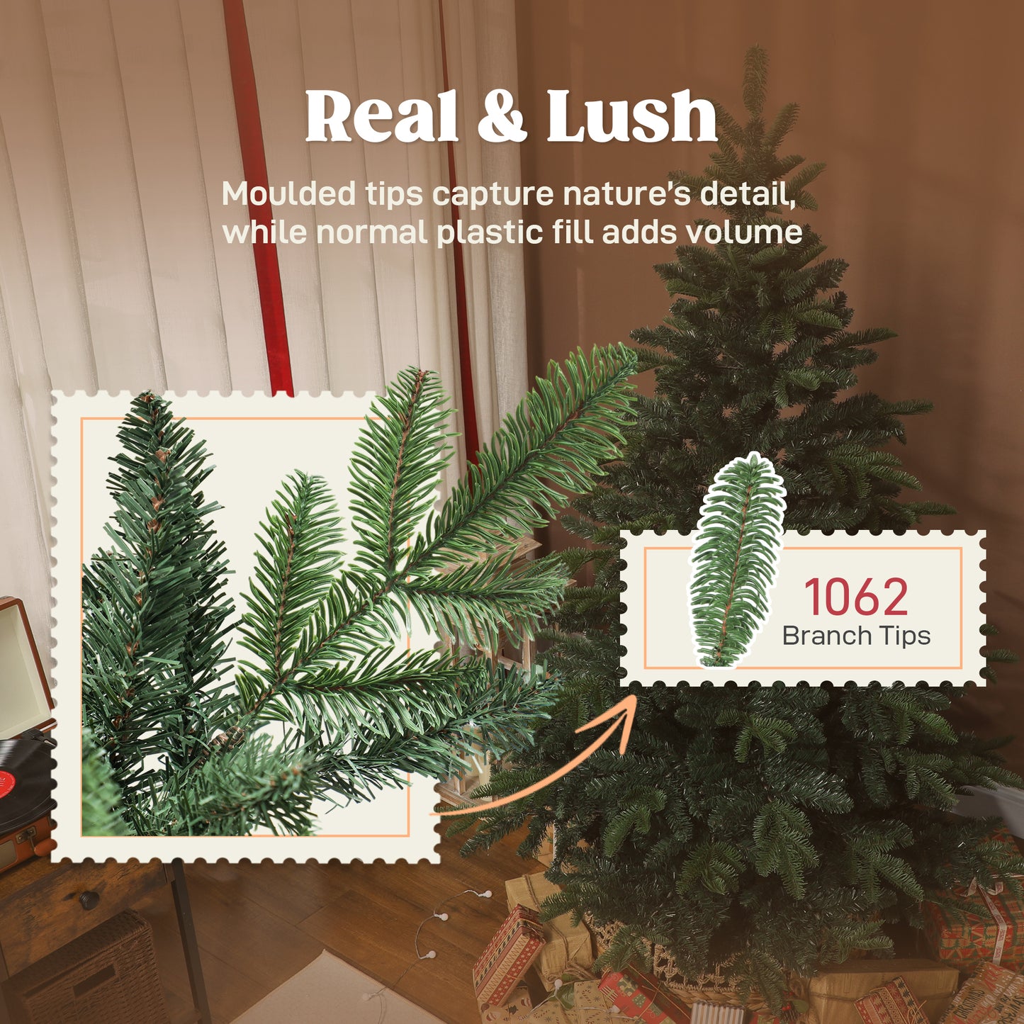 6ft Christmas Tree, Hinged Xmas Tree with Realistic Branches