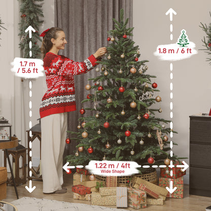 6ft Christmas Tree, Hinged Xmas Tree with Realistic Branches