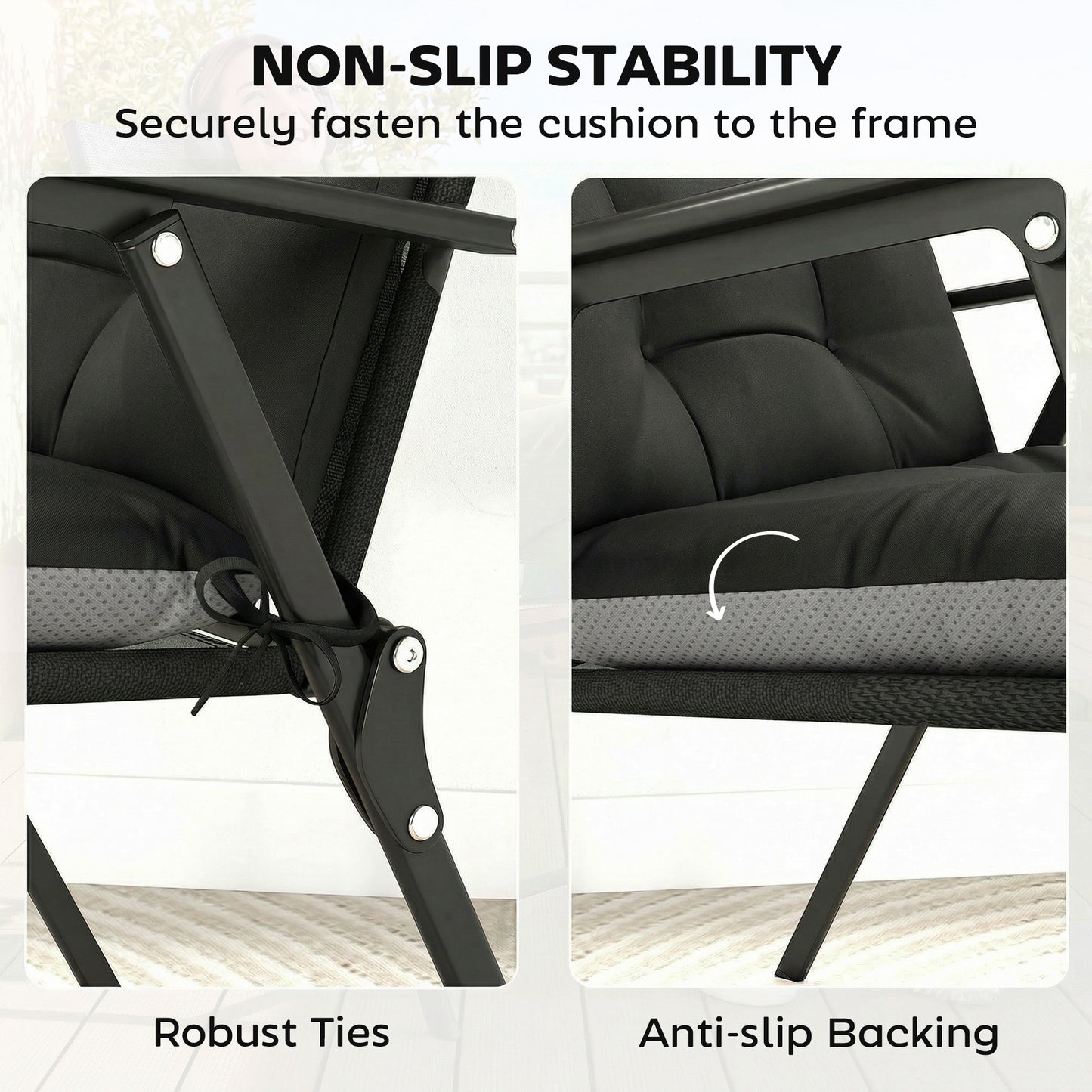 Garden Chair Cushions Set of 4, Waterproof Seat Pads, Black