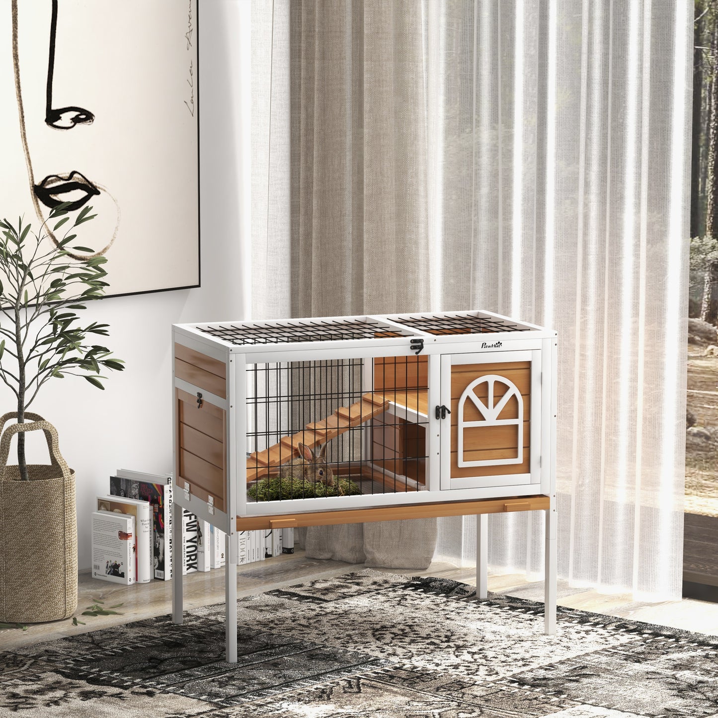 Wooden Rabbit Hutch, Small Animal House w/ Removable Tray, Openable Roof