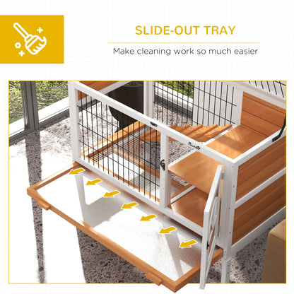 Wooden Rabbit Hutch, Small Animal House w/ Removable Tray, Openable Roof