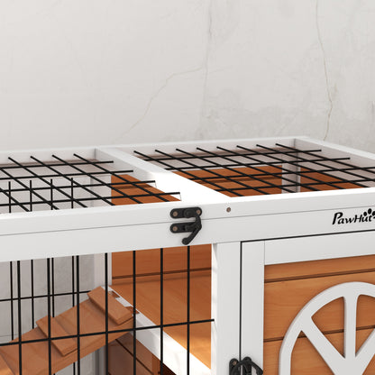 Wooden Rabbit Hutch, Small Animal House w/ Removable Tray, Openable Roof