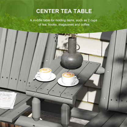 Wood Patio Bench 2 Seats w/ Centre Coffee Table, Grey