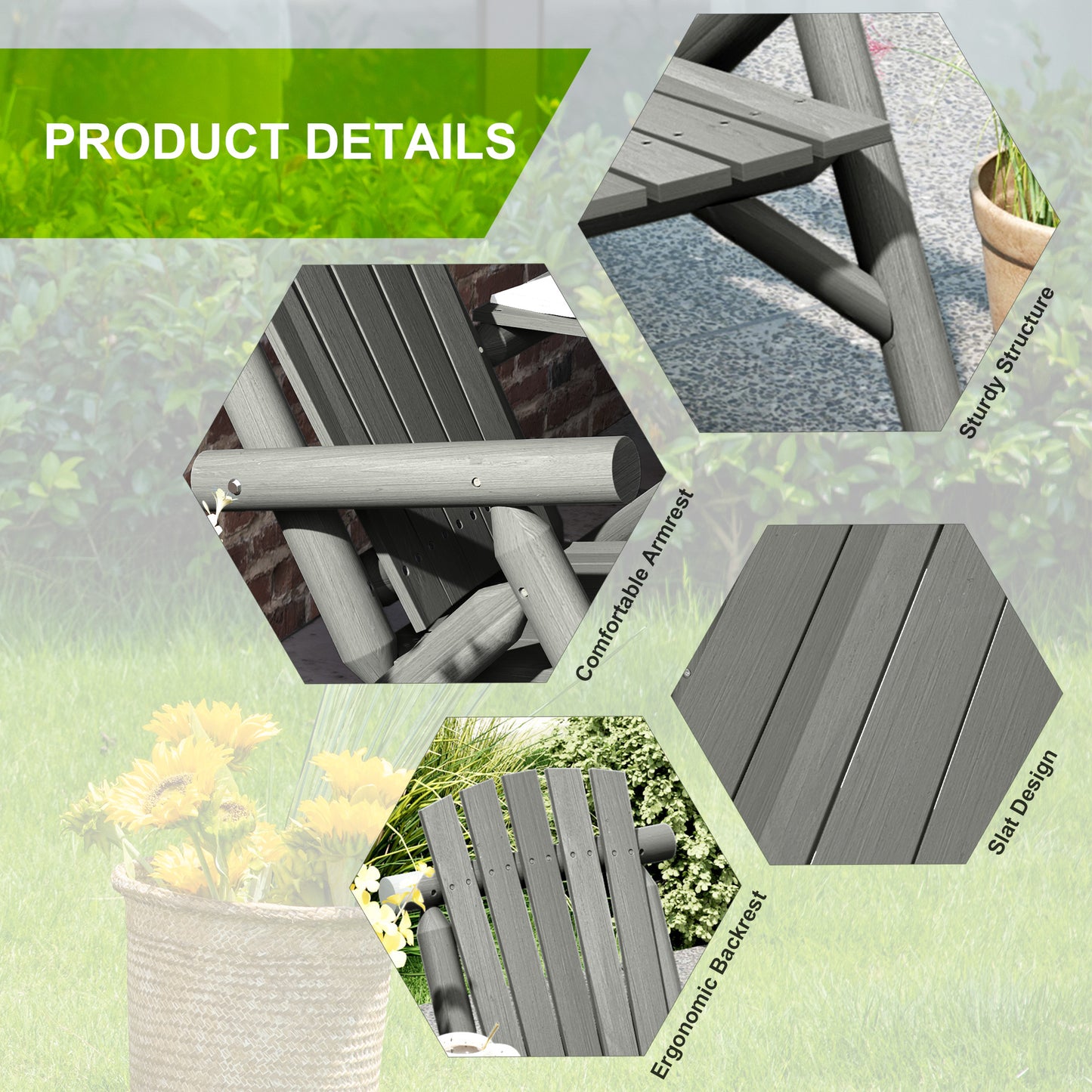 Wood Patio Bench 2 Seats w/ Centre Coffee Table, Grey