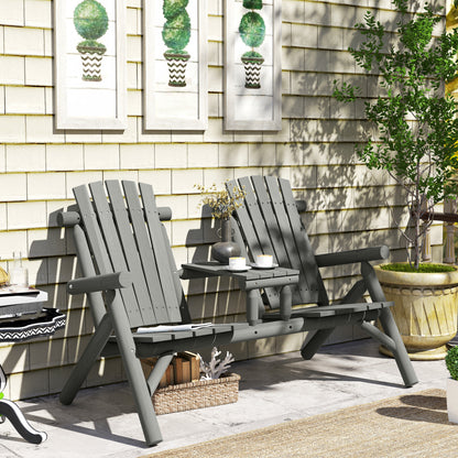 Wood Patio Bench 2 Seats w/ Centre Coffee Table, Grey