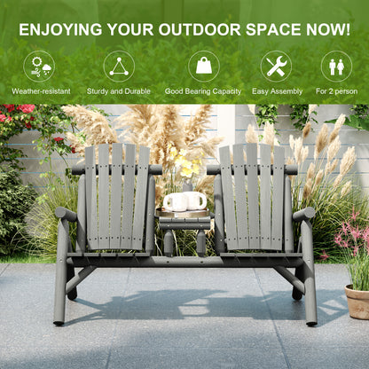 Wood Patio Bench 2 Seats w/ Centre Coffee Table, Grey
