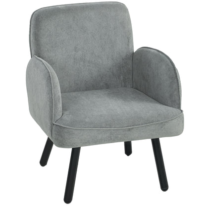 Modern Lounge Chair, Velvet Upholstered Bedroom Lounge Seat with Spring Cushion, Carbon Steel Frame, Armchair with Adjustable Feet, for Living Room, Bedroom, Study, Office, Grey