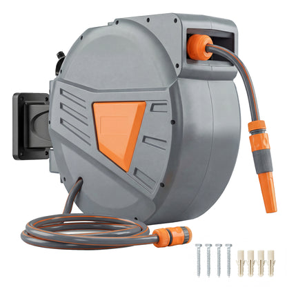 Retractable Hose Reel Wall Mounted, 30+2m Hose Pipe Reel, Orange
