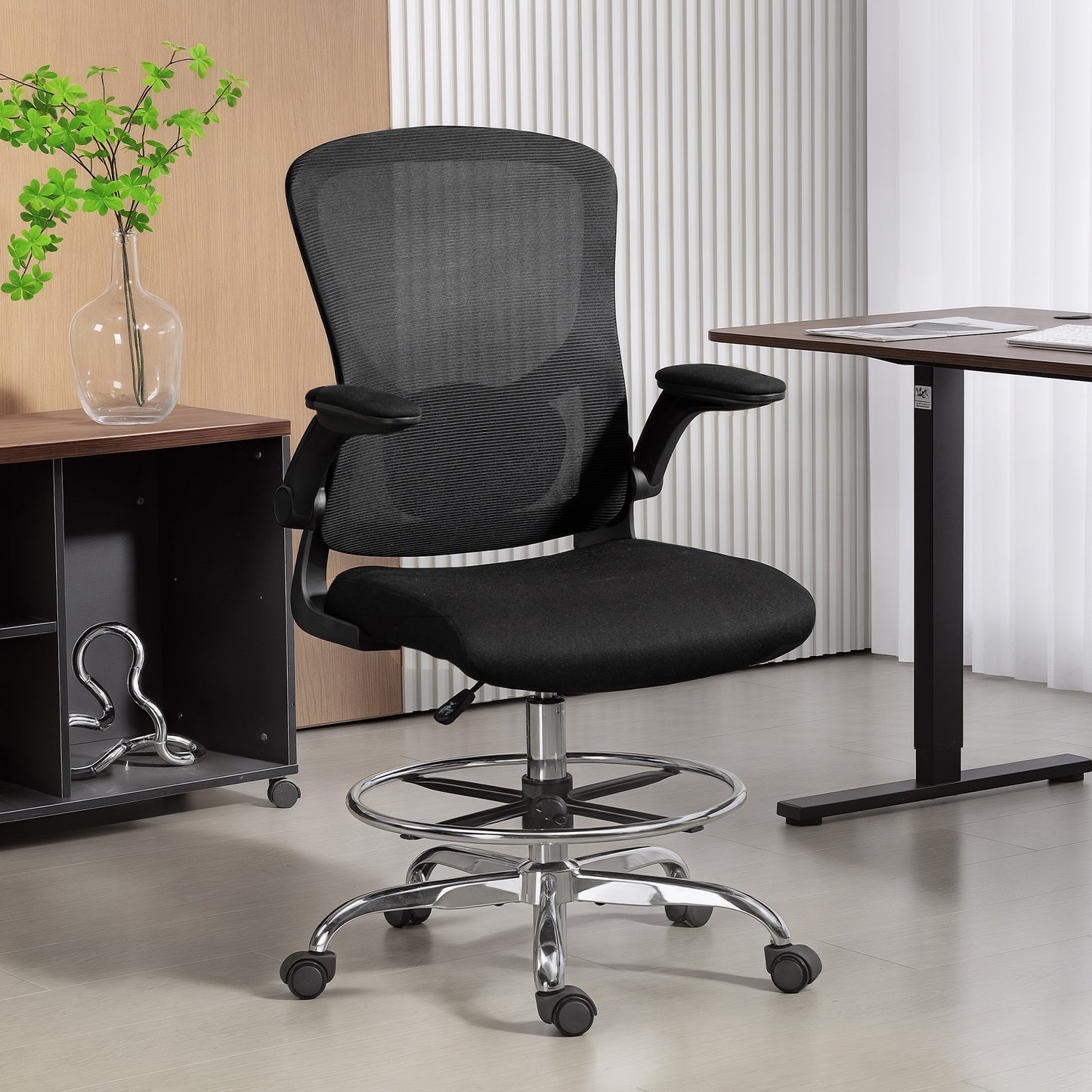 Ergonomic Tall Office Chair, 360 Degree Swivel Task Stool, Black