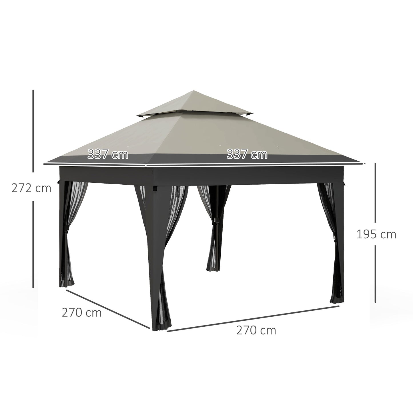 3 x 3(m) Pop Up Gazebo with Mosquito Netting, 1 Person Easy up Marquee Party Tent with 1-Button Push, Double Roof, Sandbags