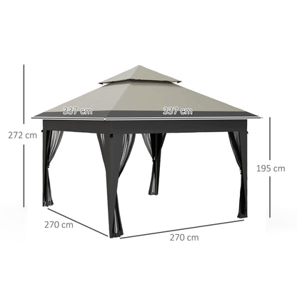 3 x 3(m) Pop Up Gazebo with Mosquito Netting, 1 Person Easy up Marquee Party Tent with 1-Button Push, Double Roof, Sandbags