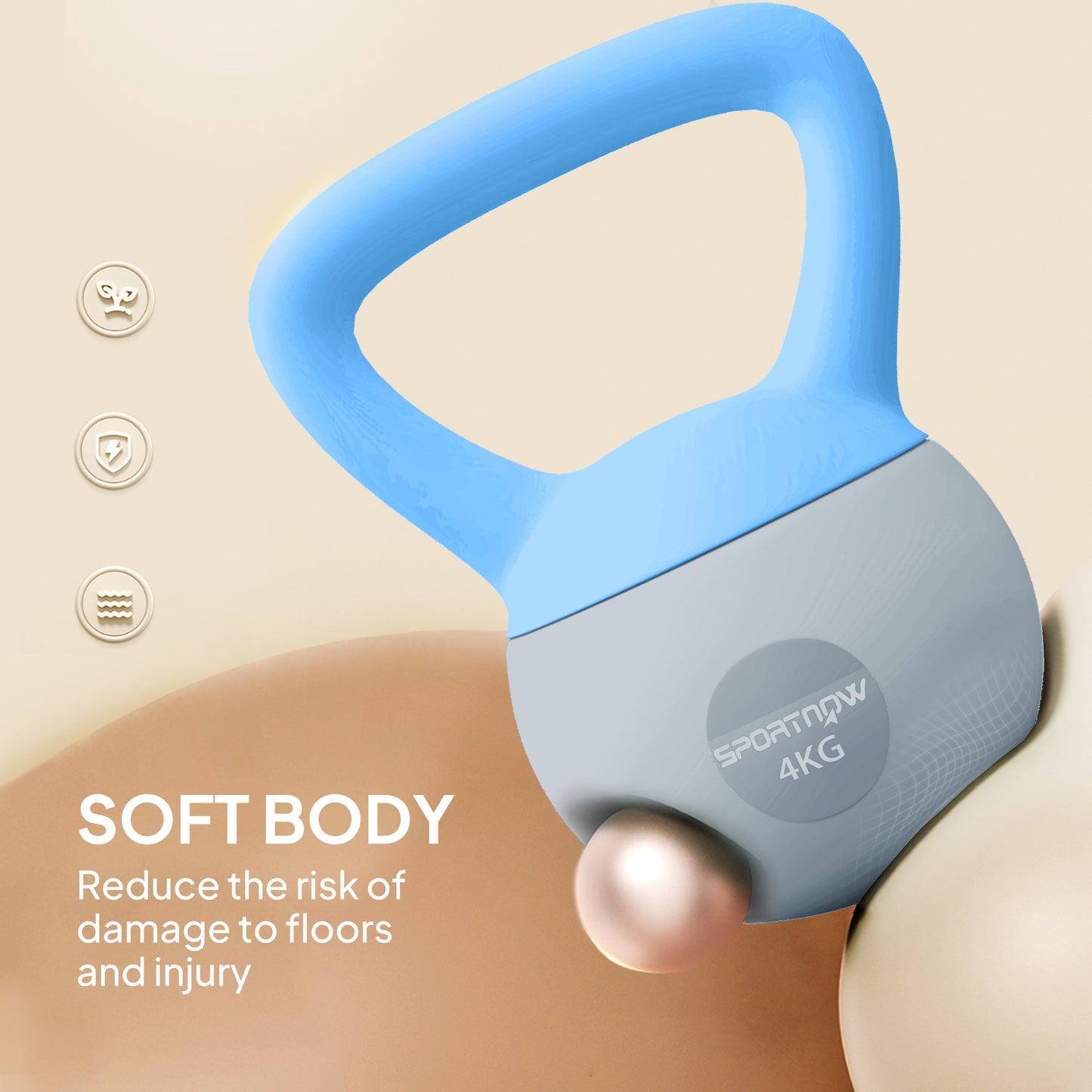 4KG Kettlebell w/ Soft Body, Non-Slip Handle, Light Blue and Grey
