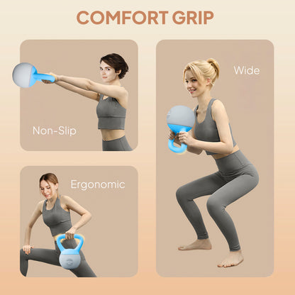 4KG Kettlebell w/ Soft Body, Non-Slip Handle, Light Blue and Grey